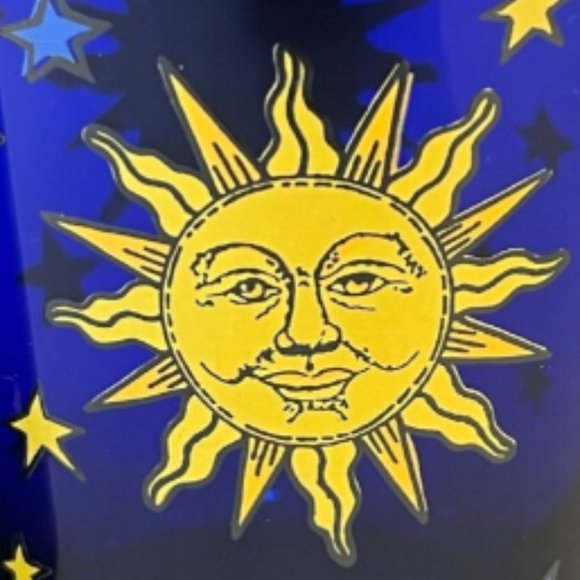 Vintage Libbey Cobalt Blue Celestial Sun Moon Stars Glass Cup Tumbler - Picture 2 of 9